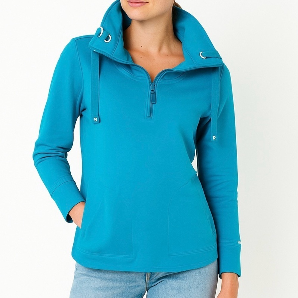 Roots Active Canada 3/4 Zip Sweatshirt VTG Funnel Neck Athleisure Pullover BlueS